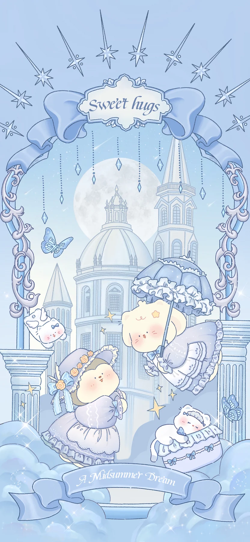墩墩与水水的蓝色梦境插画